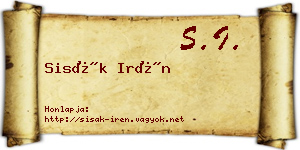Sisák Irén névjegykártya